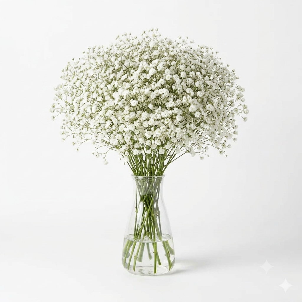 Ramo de paniculata blanca en jarrón de cristal, flor de complemento para tu ramo