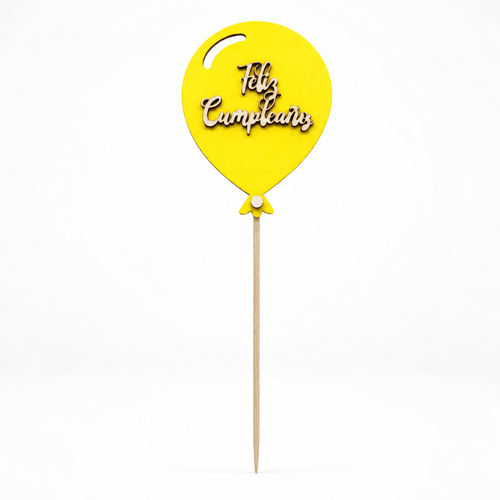 Topper Feliz Cumpleaños · Globo de madera