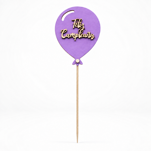 Topper Feliz Cumpleaños · Globo de madera