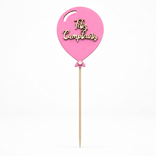 Topper Feliz Cumpleaños · Globo de madera
