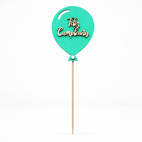 Topper Feliz Cumpleaños · Globo de madera